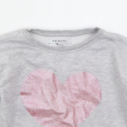 Primark Girls Grey  Cotton Pullover Sweatshirt Size 6-7 Years  Pullover - Heart