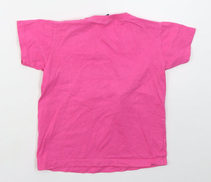 D Girls Pink  Cotton Basic T-Shirt Size M Crew Neck Pullover - Thailand Elephant Family