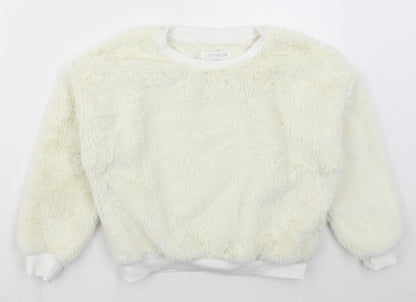 Jeff & Co Girls Ivory  Cotton Pullover Sweatshirt Size 7-8 Years  Pullover