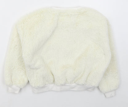 Jeff & Co Girls Ivory  Cotton Pullover Sweatshirt Size 7-8 Years  Pullover