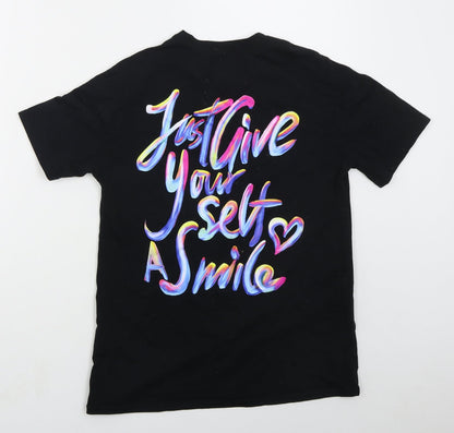 SheIn Girls Black  Cotton Basic T-Shirt Size 10 Years Crew Neck Pullover - Just Give Yourself A Smile