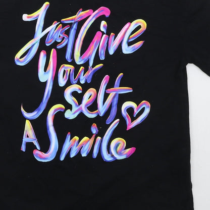 SheIn Girls Black  Cotton Basic T-Shirt Size 10 Years Crew Neck Pullover - Just Give Yourself A Smile