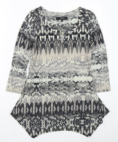 Debenhams Womens Beige Animal Print Viscose Basic T-Shirt Size 12 Round Neck