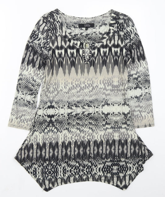 Debenhams Womens Beige Animal Print Viscose Basic T-Shirt Size 12 Round Neck