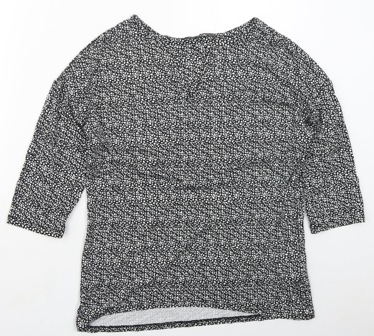 F&F Womens Black Floral Viscose Basic T-Shirt Size 12 Round Neck