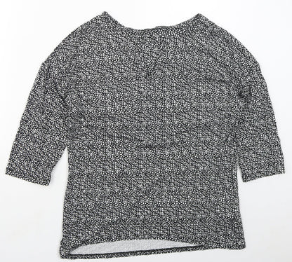 F&F Womens Black Floral Viscose Basic T-Shirt Size 12 Round Neck