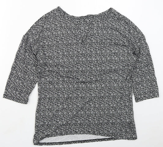 F&F Womens Black Floral Viscose Basic T-Shirt Size 12 Round Neck