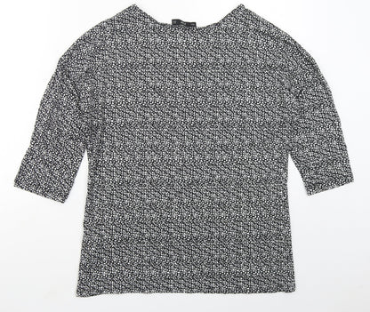 F&F Womens Black Floral Viscose Basic T-Shirt Size 12 Round Neck