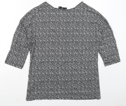 F&F Womens Black Floral Viscose Basic T-Shirt Size 12 Round Neck