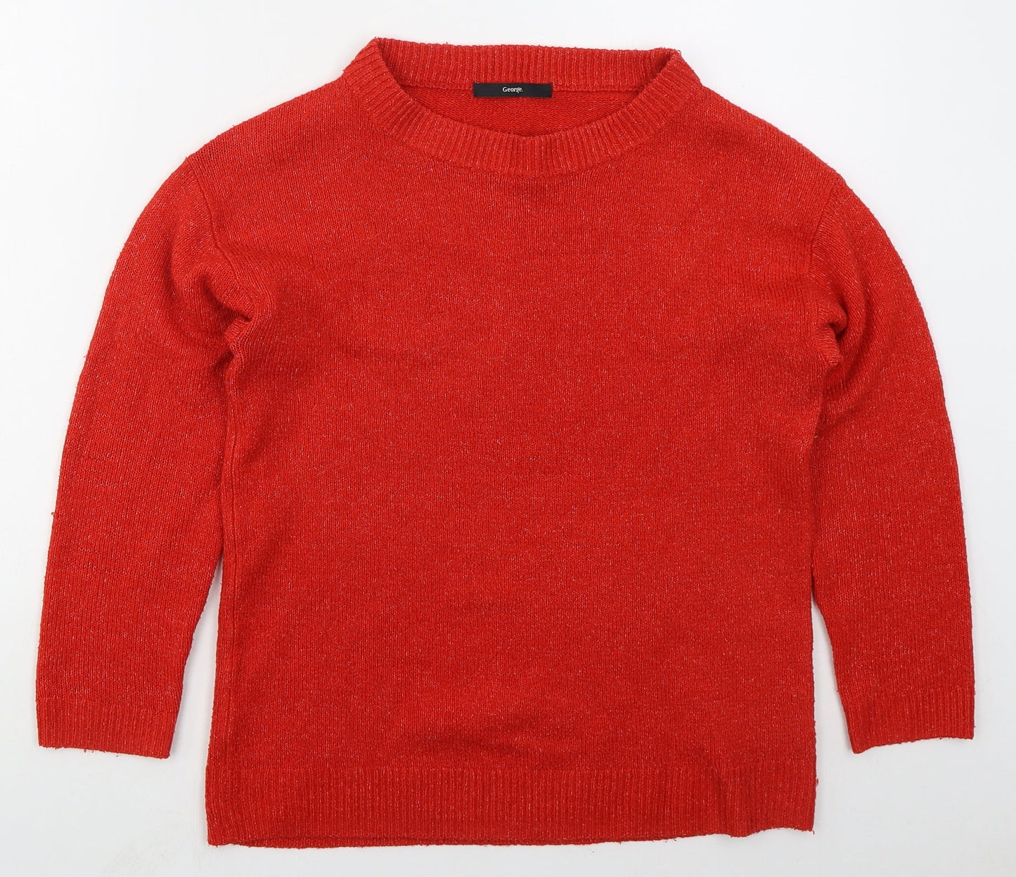 George Womens Red Crew Neck  Acrylic Pullover Jumper Size 8