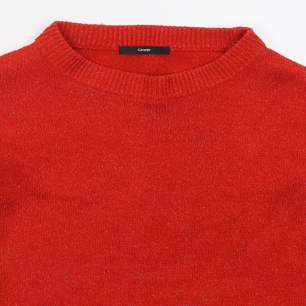 George Womens Red Crew Neck  Acrylic Pullover Jumper Size 8