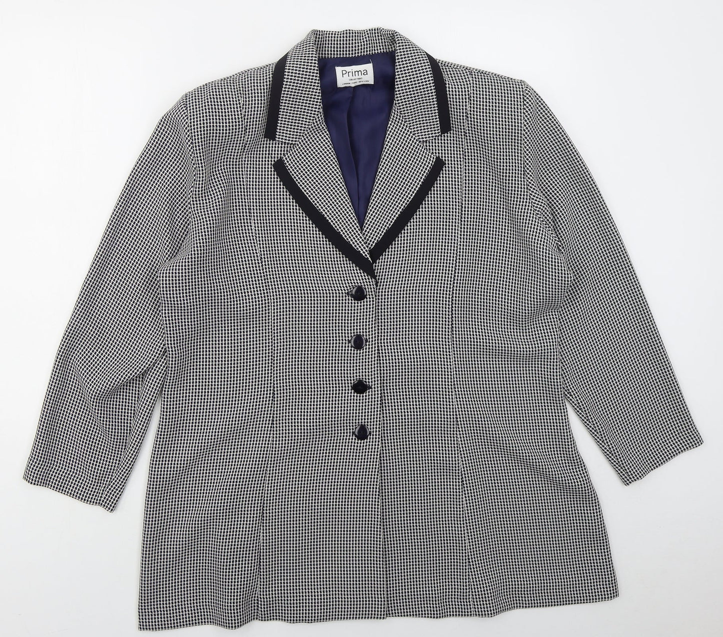 Prima Womens Blue Geometric Polyester Jacket Suit Jacket Size 20