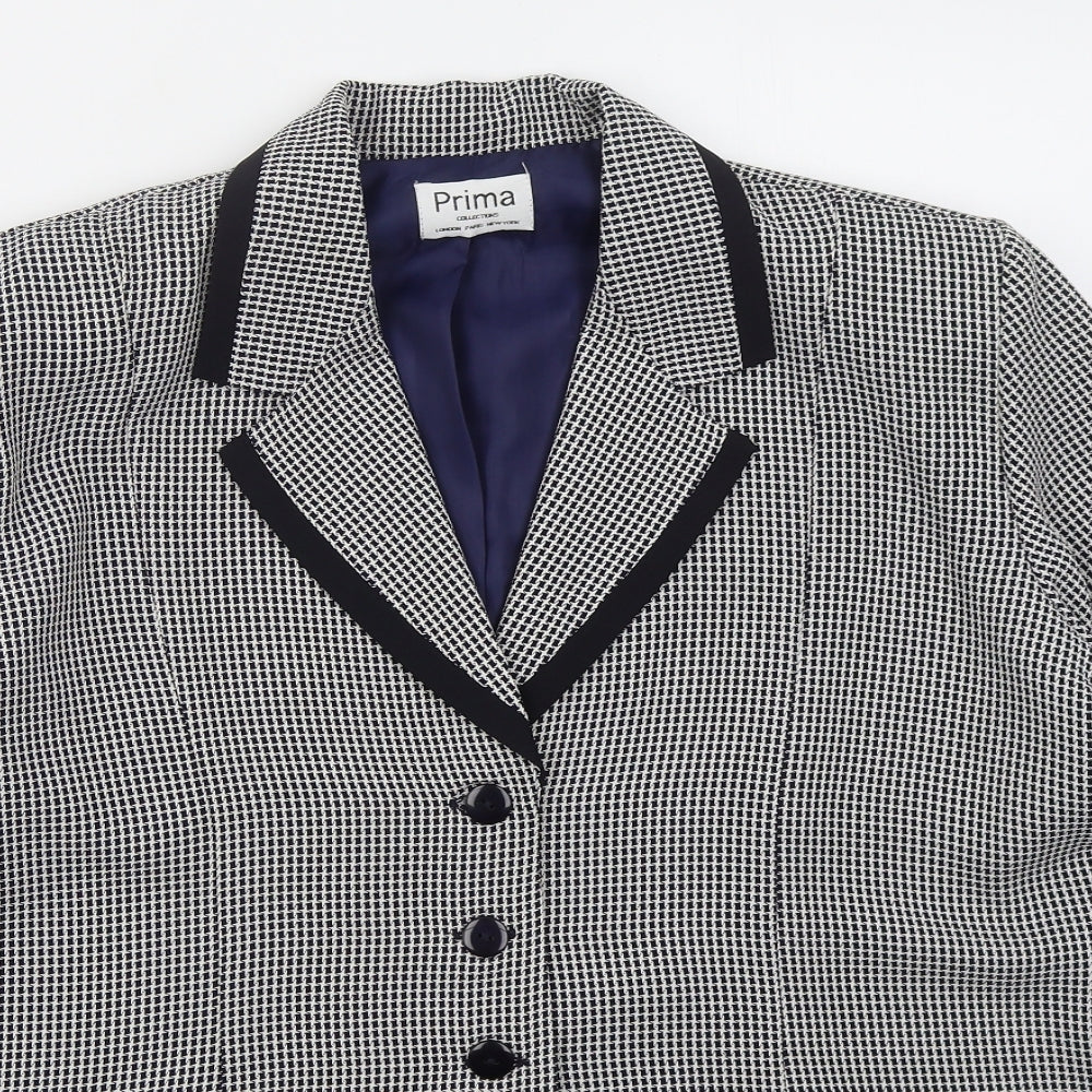 Prima Womens Blue Geometric Polyester Jacket Suit Jacket Size 20