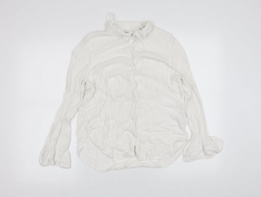 H&M Womens White  Viscose Basic Button-Up Size 14 V-Neck