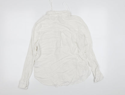 H&M Womens White  Viscose Basic Button-Up Size 14 V-Neck