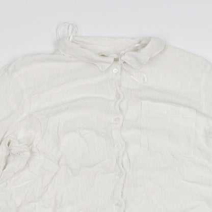 H&M Womens White  Viscose Basic Button-Up Size 14 V-Neck