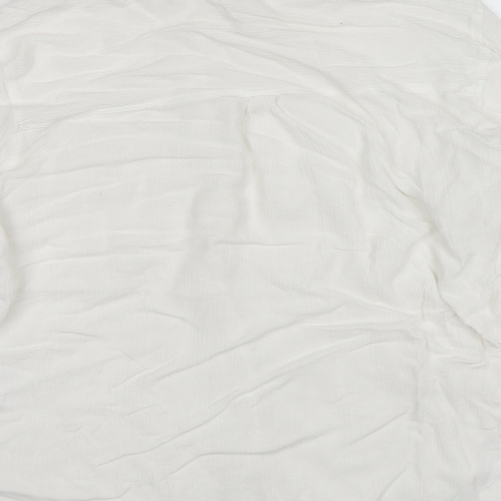 H&M Womens White  Viscose Basic Button-Up Size 14 V-Neck