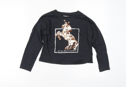 F&F Girls Black  100% Cotton Pullover Casual Size 8-9 Years Crew Neck  - Unicorn