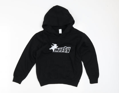 Just Hoods Boys Black  Cotton Pullover Hoodie Size 7-8 Years