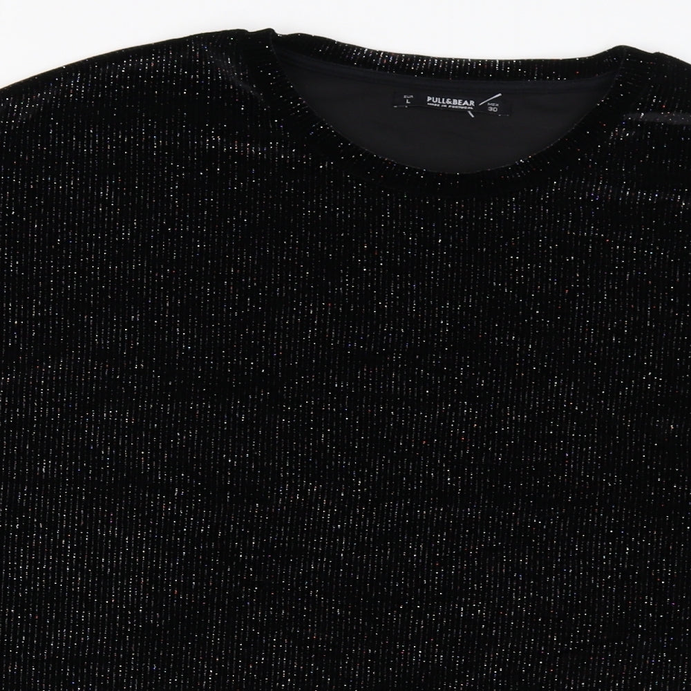 Womens UK Size L Pull&Bear Black Basic T-Shirt