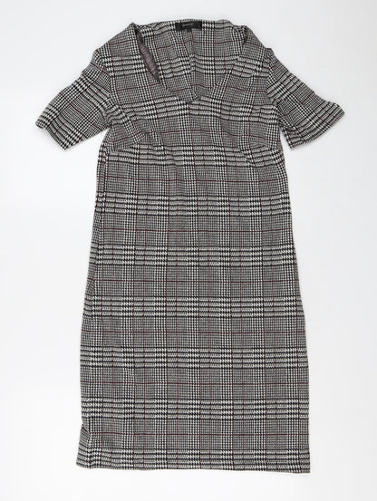 Soyaconcept Womens Grey Plaid Polyester Shift  Size S  V-Neck