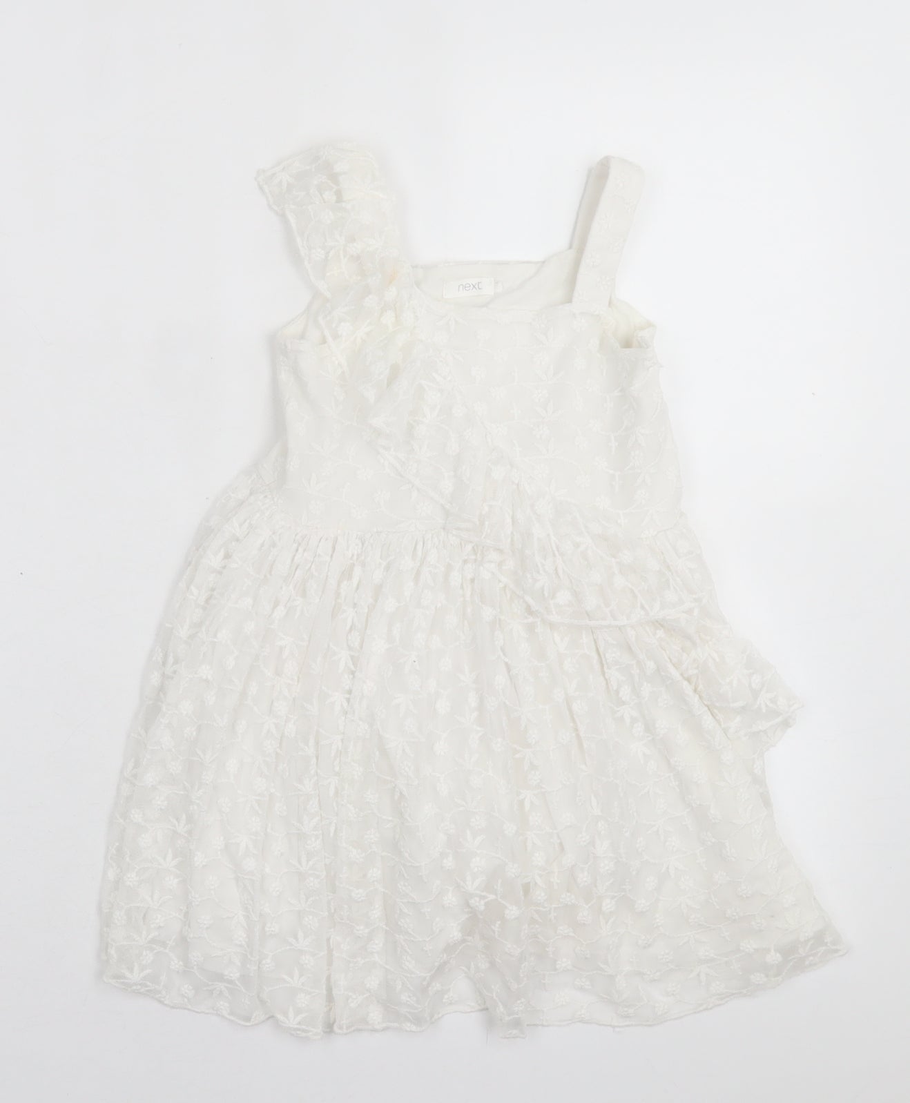 NEXT Girls White Floral Polyester A-Line  Size 4 Years  Square Neck Pullover