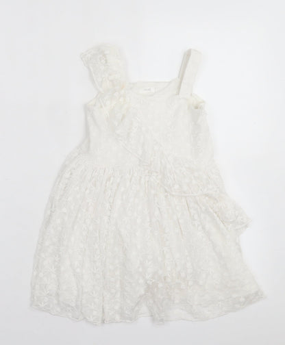 NEXT Girls White Floral Polyester A-Line  Size 4 Years  Square Neck Pullover