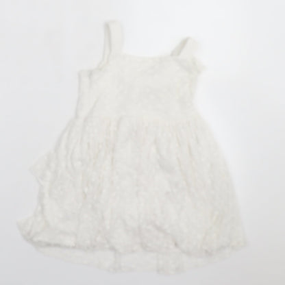NEXT Girls White Floral Polyester A-Line  Size 4 Years  Square Neck Pullover