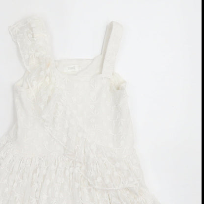 NEXT Girls White Floral Polyester A-Line  Size 4 Years  Square Neck Pullover