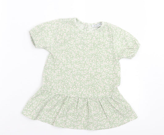 Primark Girls Green Floral Polyester A-Line  Size 2 Years  Crew Neck Pullover