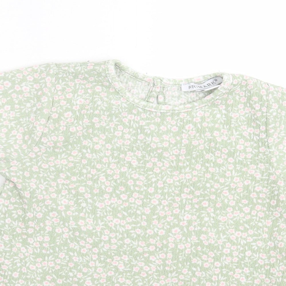 Primark Girls Green Floral Polyester A-Line  Size 2 Years  Crew Neck Pullover