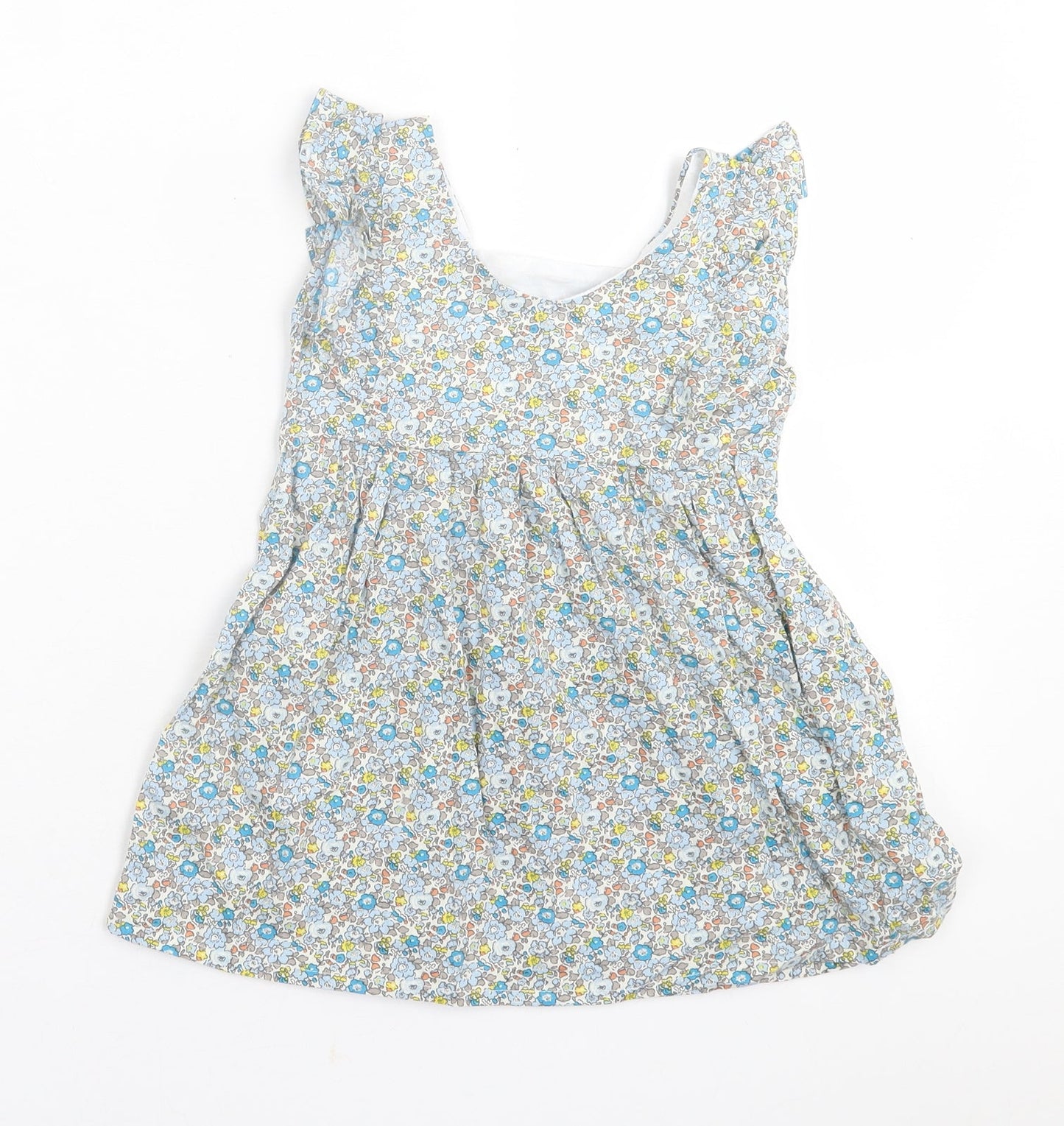 Preworn Girls Blue Floral Cotton A-Line  Size 2 Years  Crew Neck Pullover
