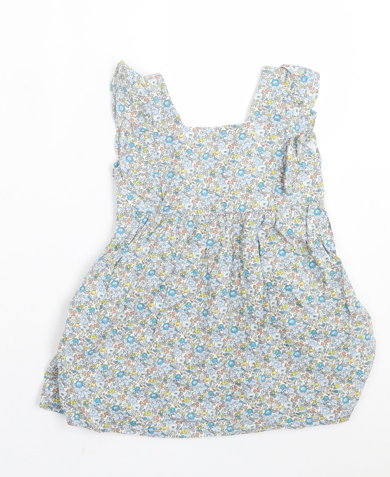 Preworn Girls Blue Floral Cotton A-Line  Size 2 Years  Crew Neck Pullover