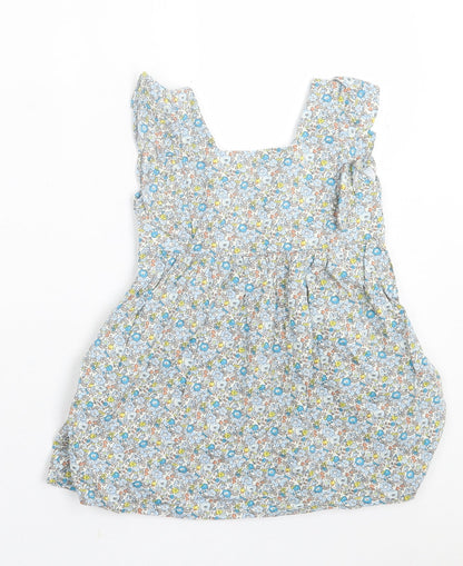 Preworn Girls Blue Floral Cotton A-Line  Size 2 Years  Crew Neck Pullover