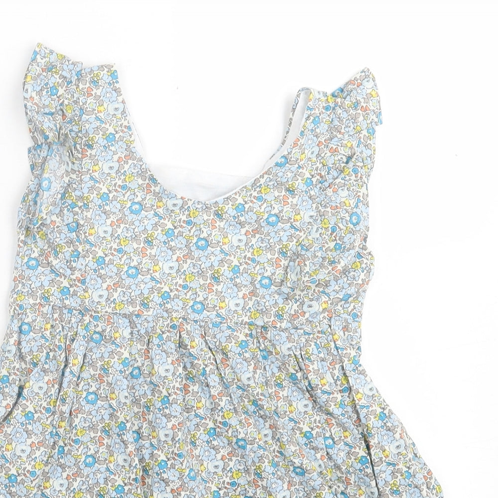 Preworn Girls Blue Floral Cotton A-Line  Size 2 Years  Crew Neck Pullover