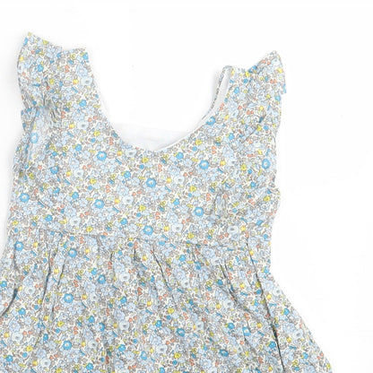 Preworn Girls Blue Floral Cotton A-Line  Size 2 Years  Crew Neck Pullover