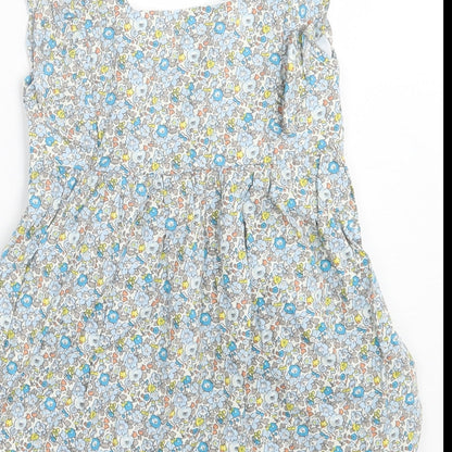Preworn Girls Blue Floral Cotton A-Line  Size 2 Years  Crew Neck Pullover