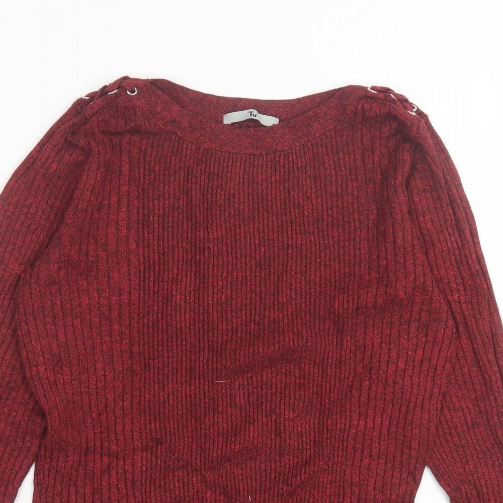 TU Womens Red Boat Neck  Viscose Pullover Jumper Size 8