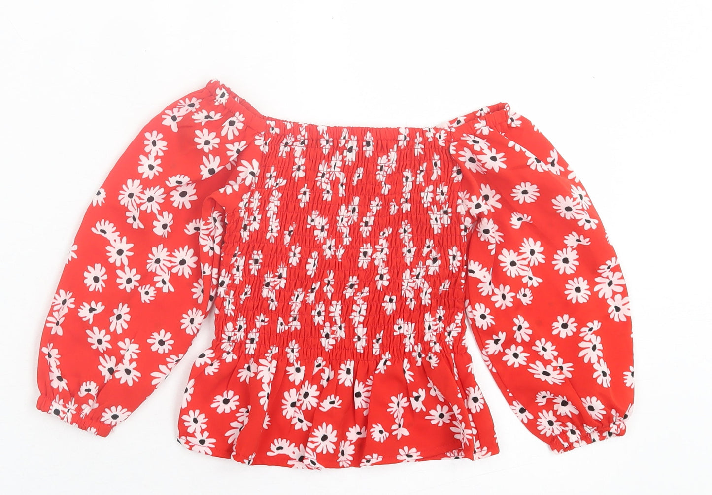 SheIn Girls Red Floral Polyester Basic Dress Shirt Size 2 Years Off the Shoulder Pullover