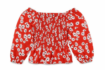 SheIn Girls Red Floral Polyester Basic Dress Shirt Size 2 Years Off the Shoulder Pullover