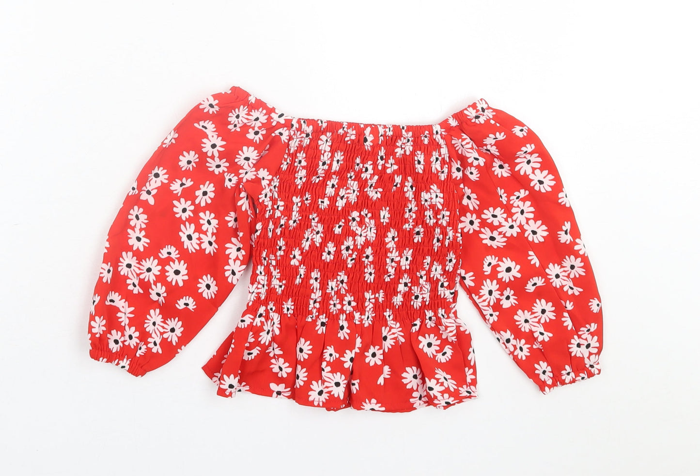 SheIn Girls Red Floral Polyester Basic Dress Shirt Size 2 Years Off the Shoulder Pullover