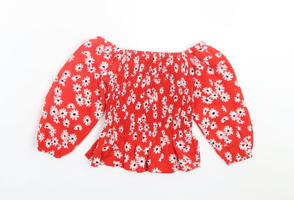 SheIn Girls Red Floral Polyester Basic Dress Shirt Size 2 Years Off the Shoulder Pullover