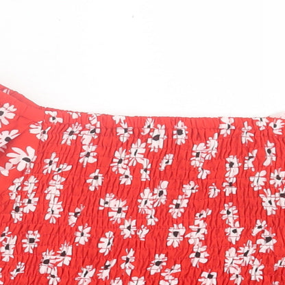 SheIn Girls Red Floral Polyester Basic Dress Shirt Size 2 Years Off the Shoulder Pullover
