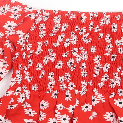 SheIn Girls Red Floral Polyester Basic Dress Shirt Size 2 Years Off the Shoulder Pullover