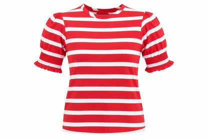 savida Womens Red Striped Polyester Basic T-Shirt Size XS Crew Neck