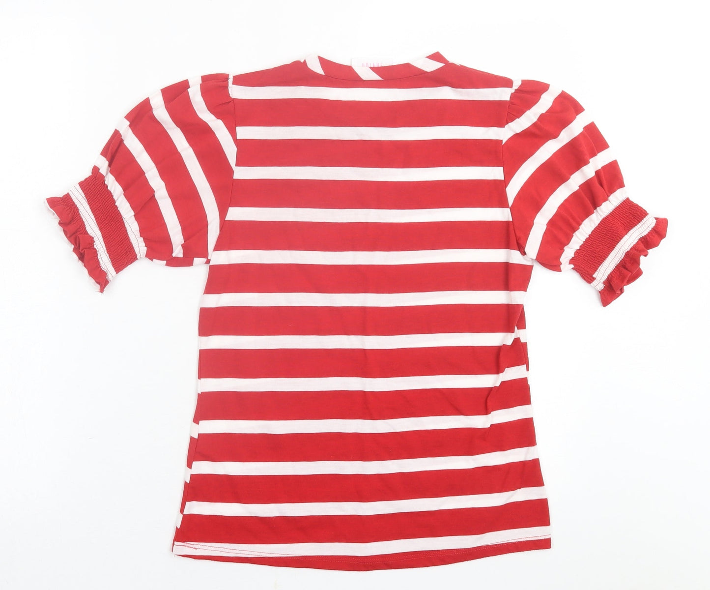 savida Womens Red Striped Polyester Basic T-Shirt Size XS Crew Neck