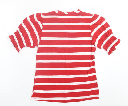 savida Womens Red Striped Polyester Basic T-Shirt Size XS Crew Neck
