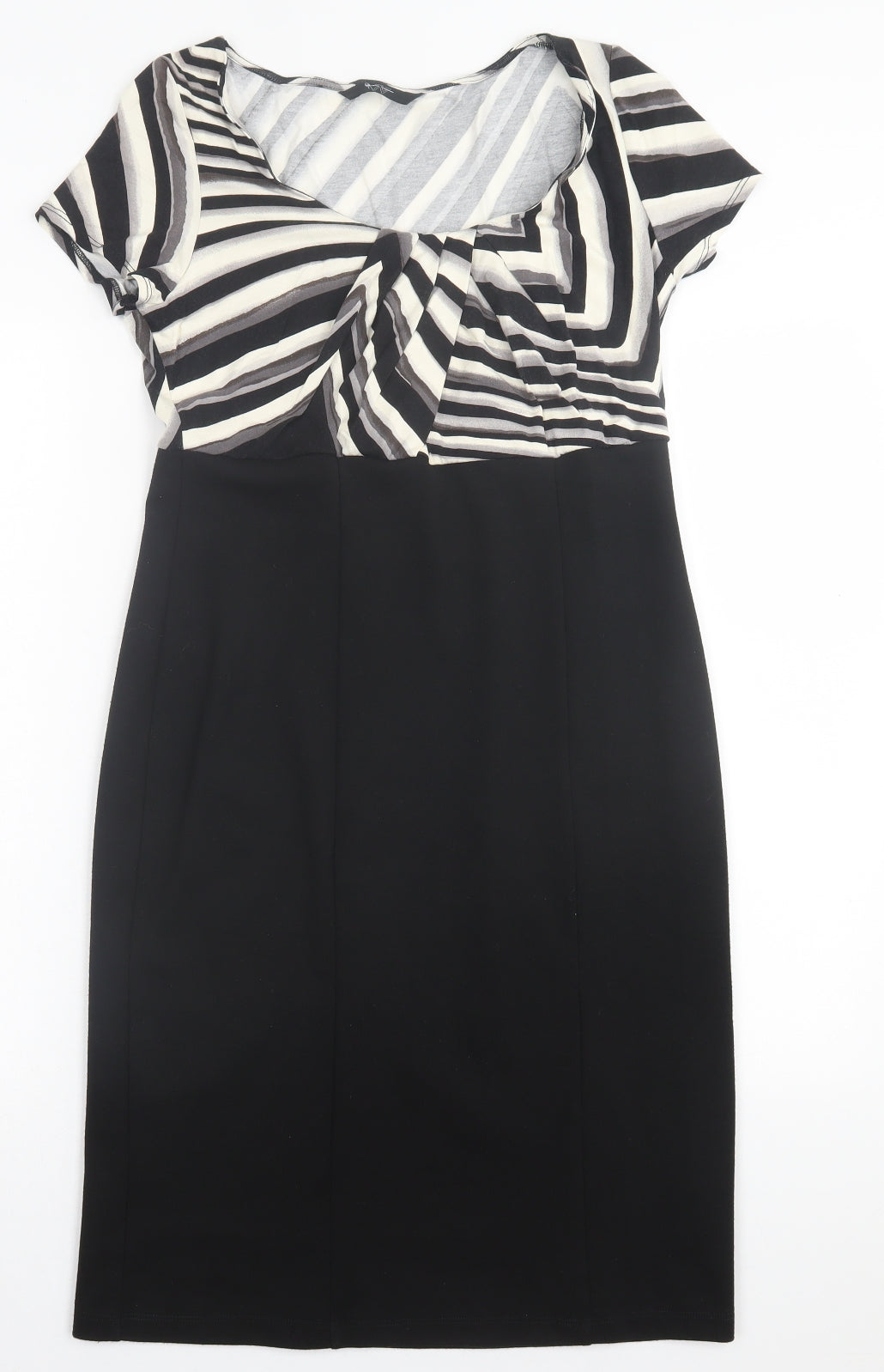 BHS Womens Black Striped Polyester A-Line  Size 12  V-Neck Pullover