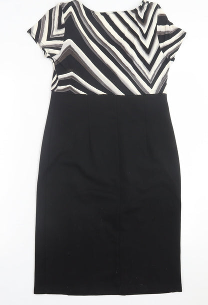 BHS Womens Black Striped Polyester A-Line  Size 12  V-Neck Pullover