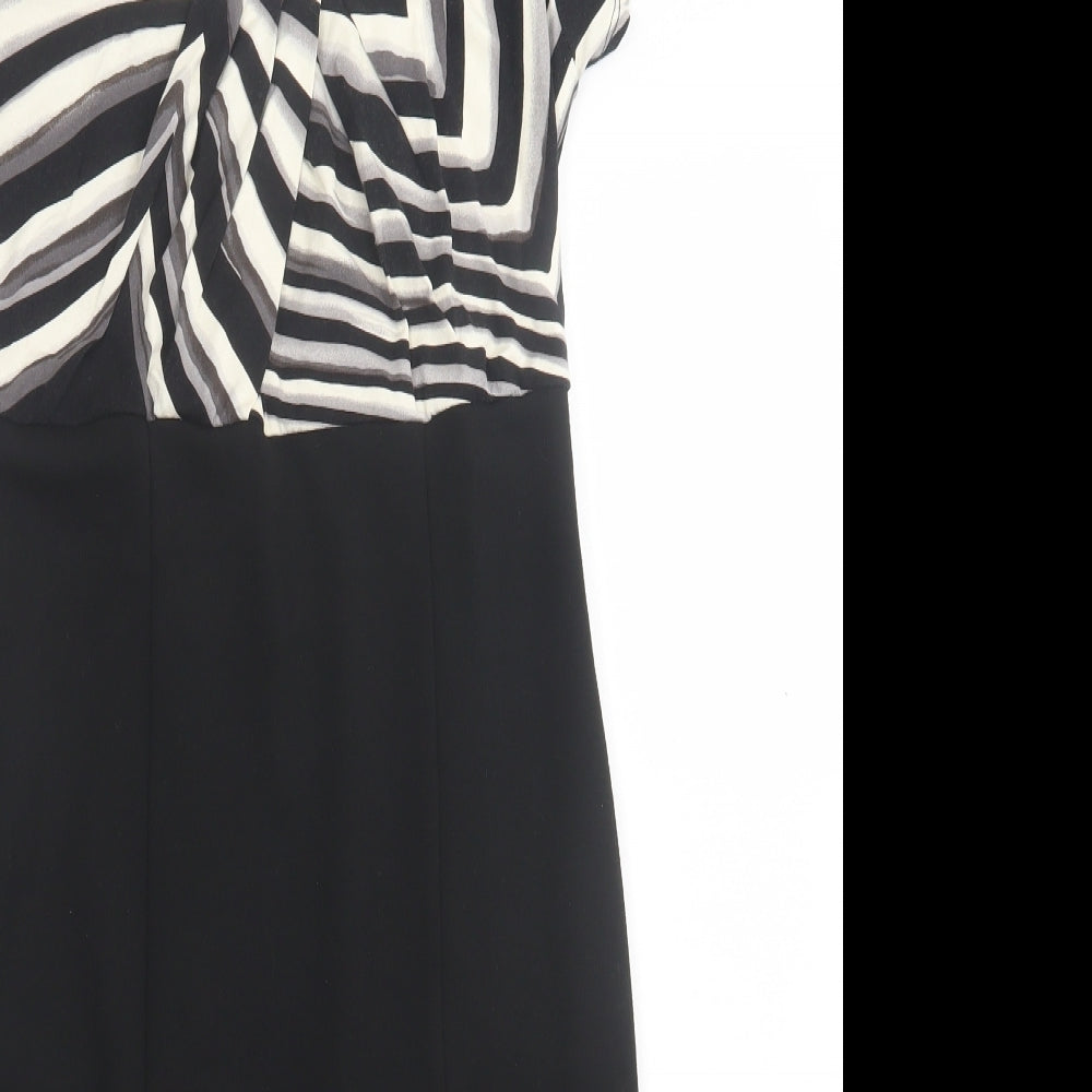 BHS Womens Black Striped Polyester A-Line  Size 12  V-Neck Pullover